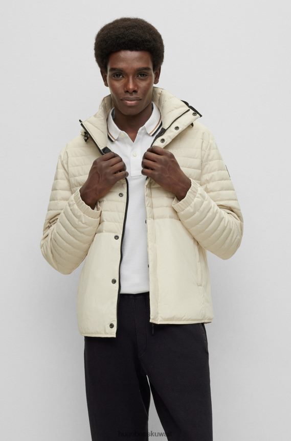 4TFNJN2762 أبيض Hugo Boss سترة هوغو بيضاء مبطنة مقاومة للماء مع تفاصيل الشعار