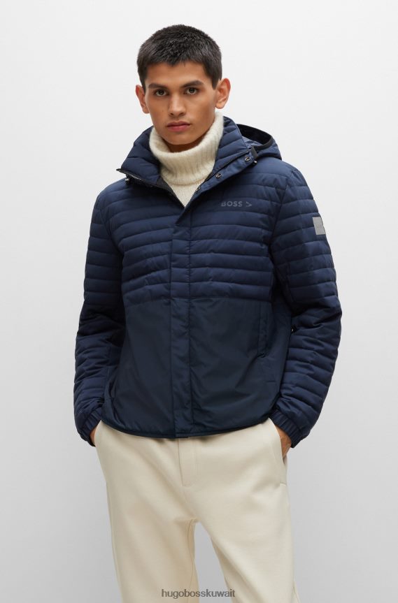 4TFNJN2763 أزرق غامق Hugo Boss هوغو سترة مبطنة مقاومة للماء باللون الأزرق الداكن مع تفاصيل الشعار