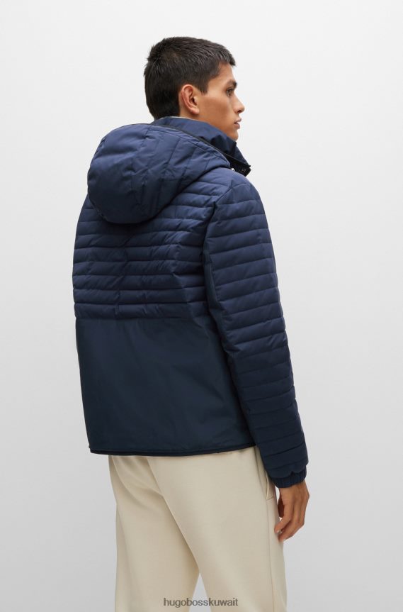 4TFNJN2763 أزرق غامق Hugo Boss هوغو سترة مبطنة مقاومة للماء باللون الأزرق الداكن مع تفاصيل الشعار