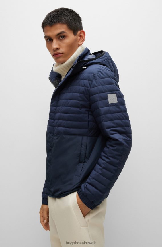 4TFNJN2763 أزرق غامق Hugo Boss هوغو سترة مبطنة مقاومة للماء باللون الأزرق الداكن مع تفاصيل الشعار