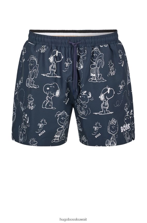 4TFNJN2765 أزرق غامق Hugo Boss شورت سباحة بشعار x الفول السوداني مع عمل فني شامل
