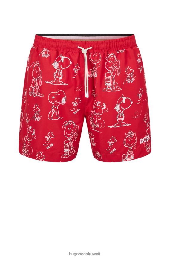 4TFNJN2766 أحمر Hugo Boss شورت سباحة بشعار الفول السوداني مع عمل فني حصري بالكامل