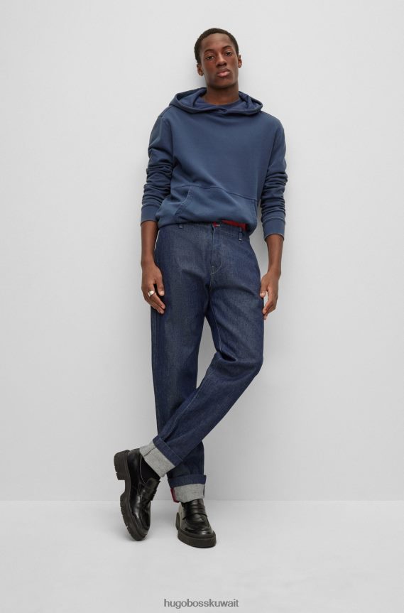 4TFNJN2769 أزرق غامق Hugo Boss هوغو | سترة بغطاء رأس من القطن العضوي مع ملصق شعار كبسولة