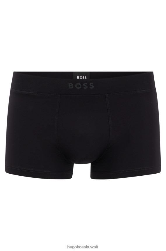 4TFNJN2772 أسود Hugo Boss سروال أسود من الألياف الدقيقة المطاطية مع حزام خصر يحمل شعار Hugo