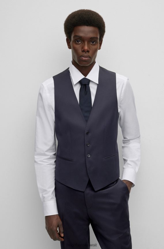 4TFNJN2776 أزرق غامق Hugo Boss صدرية هوغو زرقاء داكنة بقصة ضيقة من الصوف البكر