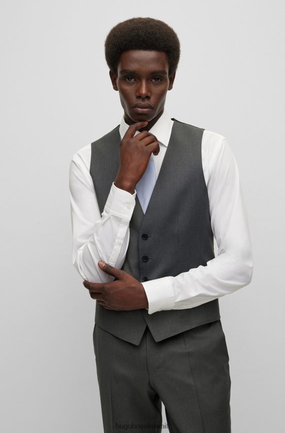 4TFNJN2777 الرمادي الداكن Hugo Boss هوغو صدرية ضيقة باللون الرمادي الداكن من الصوف البكر