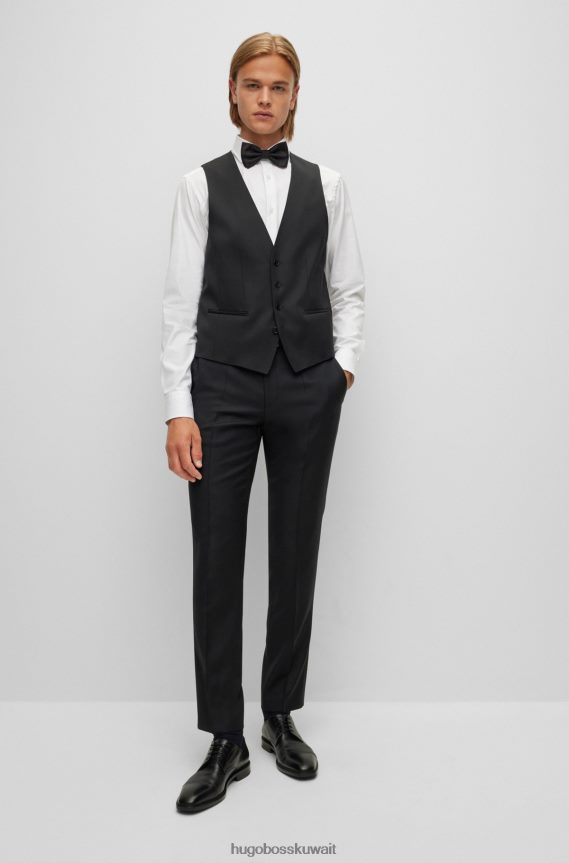 4TFNJN2778 أسود Hugo Boss صدرية Hugo ذات قصة ضيقة باللون الأسود من الصوف البكر