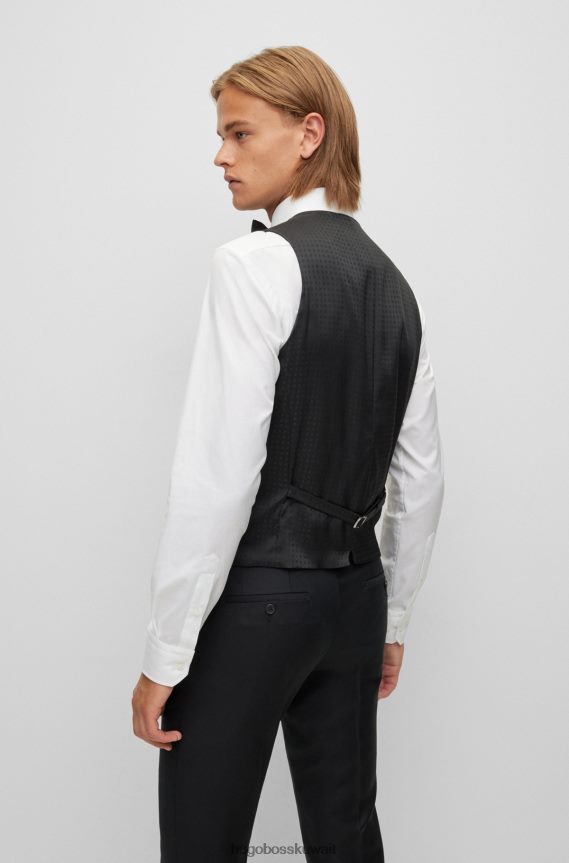 4TFNJN2778 أسود Hugo Boss صدرية Hugo ذات قصة ضيقة باللون الأسود من الصوف البكر