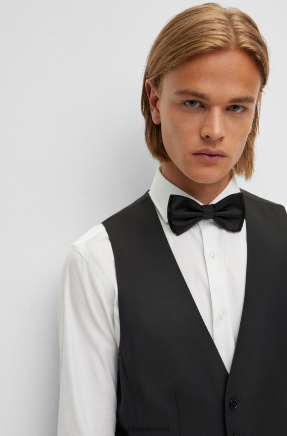 4TFNJN2778 أسود Hugo Boss صدرية Hugo ذات قصة ضيقة باللون الأسود من الصوف البكر