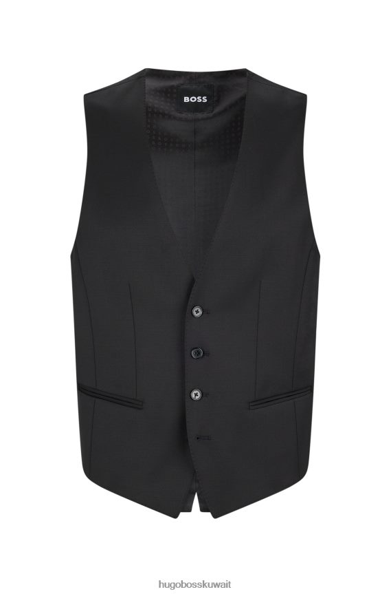 4TFNJN2778 أسود Hugo Boss صدرية Hugo ذات قصة ضيقة باللون الأسود من الصوف البكر