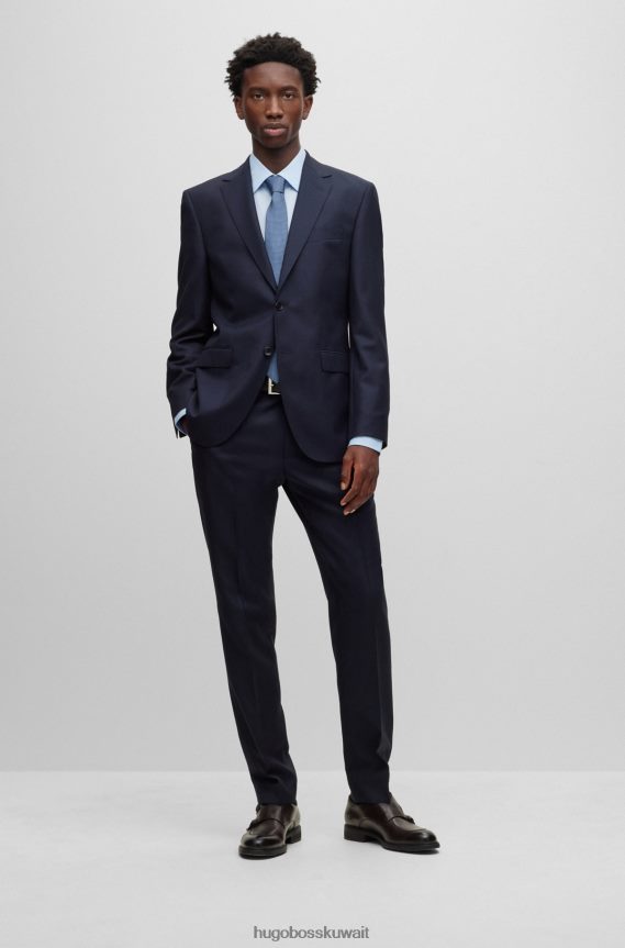 4TFNJN2780 أزرق غامق Hugo Boss بدلة زرقاء داكنة بقصّة عادية مصنوعة من صوف هوغو البكر المنقوش بشكل دقيق