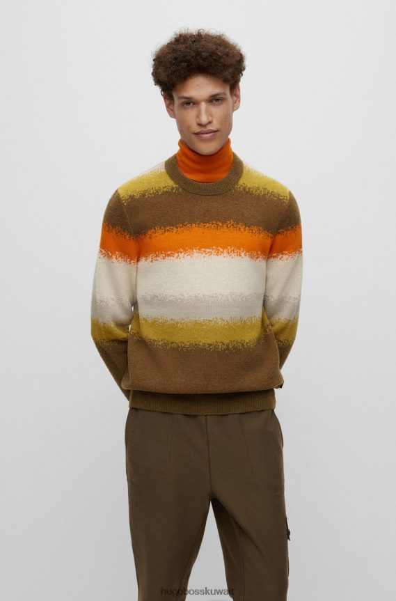 4TFNJN2781 منقوشة Hugo Boss سترة ذات قصة عادية مع خطوط متحللة من مزيج الصوف بنمط هوغو