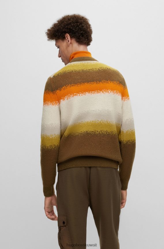 4TFNJN2781 منقوشة Hugo Boss سترة ذات قصة عادية مع خطوط متحللة من مزيج الصوف بنمط هوغو