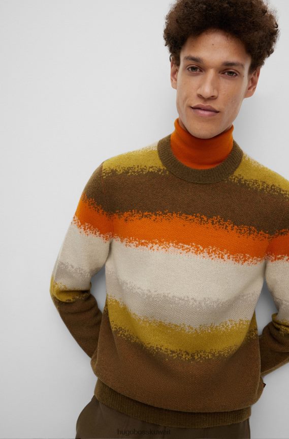 4TFNJN2781 منقوشة Hugo Boss سترة ذات قصة عادية مع خطوط متحللة من مزيج الصوف بنمط هوغو