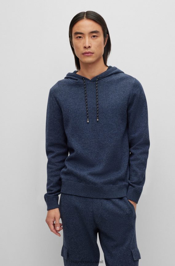 4TFNJN2784 أزرق غامق Hugo Boss هودي هودي باللون الأزرق الداكن بقصة عادية من القطن والصوف البكر