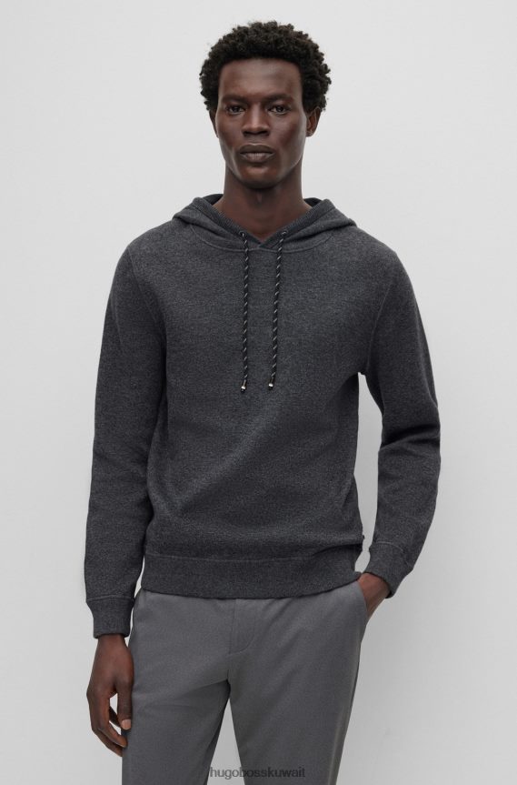 4TFNJN2785 أسود Hugo Boss هودي بغطاء رأس من Hugo مصنوع من القطن والصوف البكر باللون الأسود
