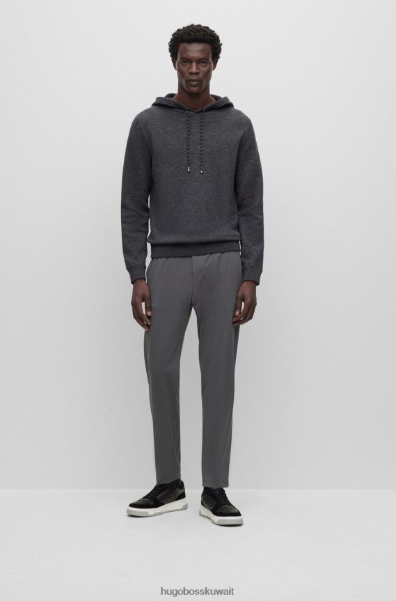 4TFNJN2785 أسود Hugo Boss هودي بغطاء رأس من Hugo مصنوع من القطن والصوف البكر باللون الأسود