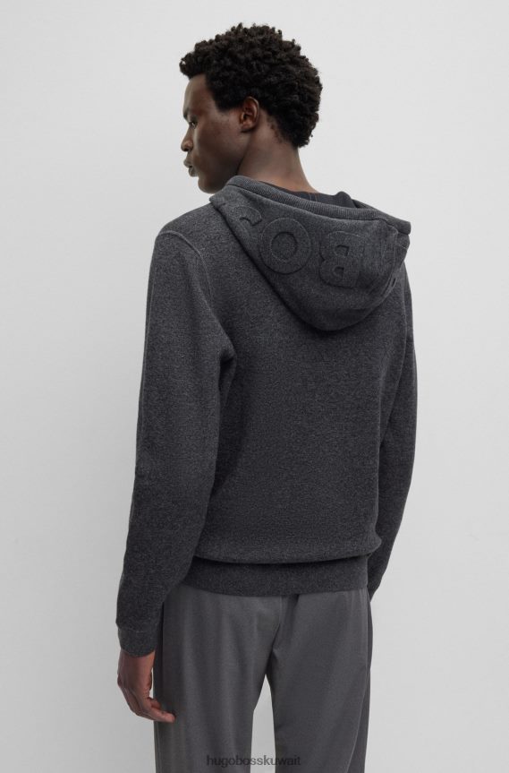 4TFNJN2785 أسود Hugo Boss هودي بغطاء رأس من Hugo مصنوع من القطن والصوف البكر باللون الأسود