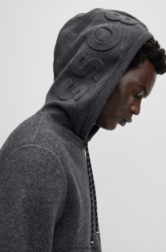 4TFNJN2785 أسود Hugo Boss هودي بغطاء رأس من Hugo مصنوع من القطن والصوف البكر باللون الأسود