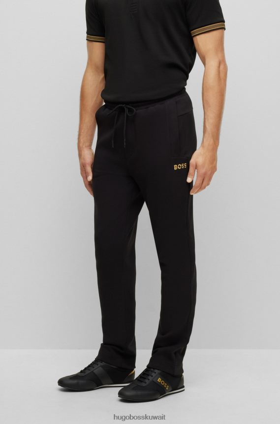 4TFNJN2786 أسود Hugo Boss قطعة سفلية رياضية من مزيج القطن مع شعار متباين باللون الأسود