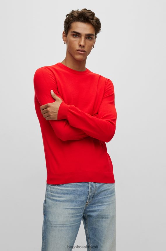 4TFNJN2789 أحمر Hugo Boss سترة هوغو حمراء بقصة ضيقة من صوف ميرينو فائق النعومة