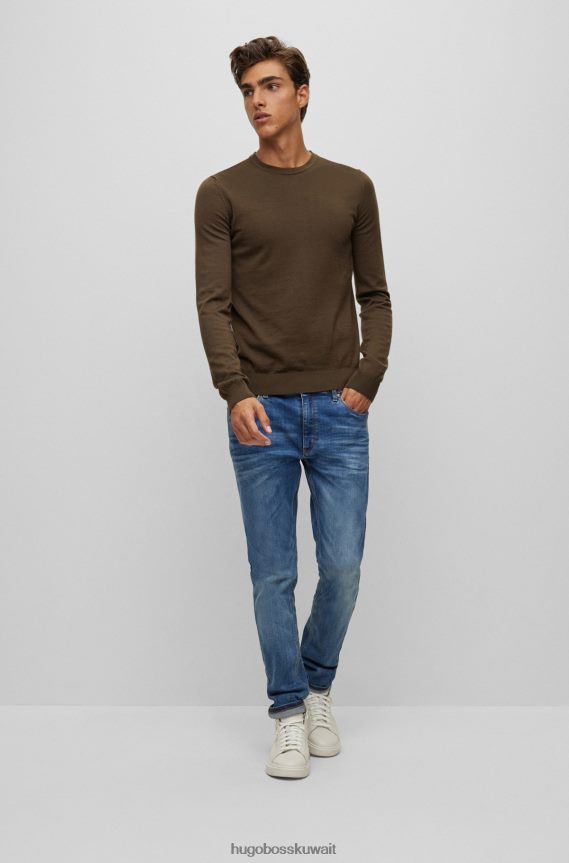 4TFNJN2791 أخضر غامق Hugo Boss سترة Hugo ذات قصة ضيقة من صوف ميرينو فائق النعومة باللون الأخضر الداكن