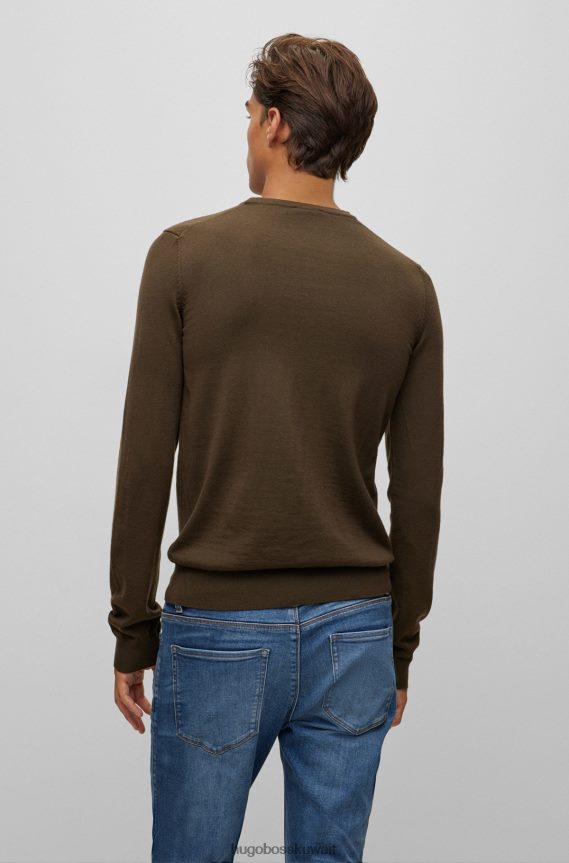 4TFNJN2791 أخضر غامق Hugo Boss سترة Hugo ذات قصة ضيقة من صوف ميرينو فائق النعومة باللون الأخضر الداكن