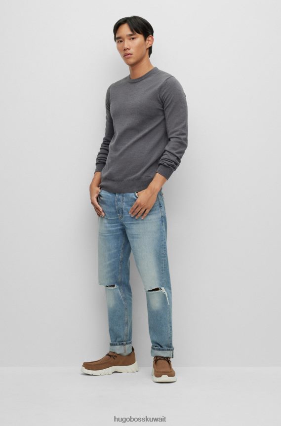 4TFNJN2794 الرمادي الداكن Hugo Boss سترة ضيقة من صوف ميرينو فائق النعومة باللون الرمادي الداكن