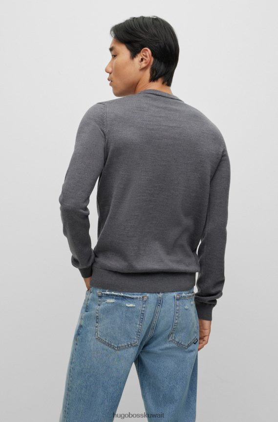 4TFNJN2794 الرمادي الداكن Hugo Boss سترة ضيقة من صوف ميرينو فائق النعومة باللون الرمادي الداكن