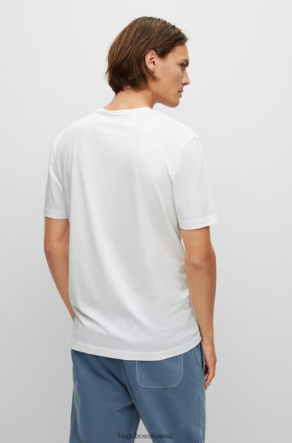 4TFNJN2797 أبيض Hugo Boss تي شيرت Hugo Pima من قطن بيما ذو قصة عادية مع عمل فني مطبوع باللون الأبيض