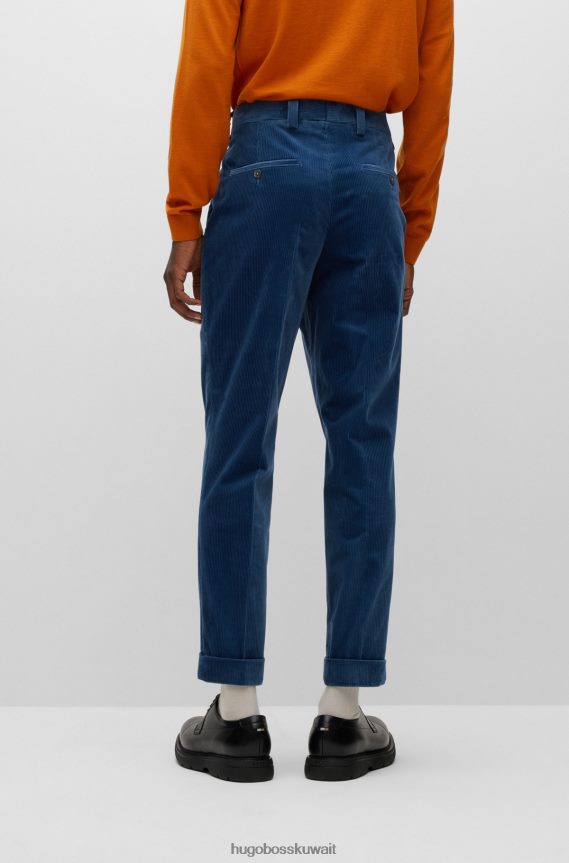 4TFNJN2798 أزرق Hugo Boss بنطال بقصّة مدببة من القطن المضلع باللون الأزرق هوغو
