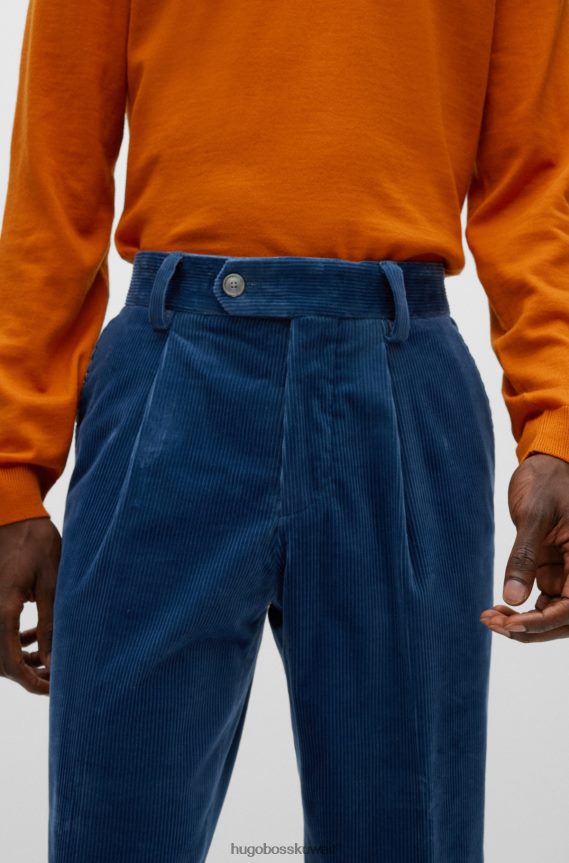 4TFNJN2798 أزرق Hugo Boss بنطال بقصّة مدببة من القطن المضلع باللون الأزرق هوغو