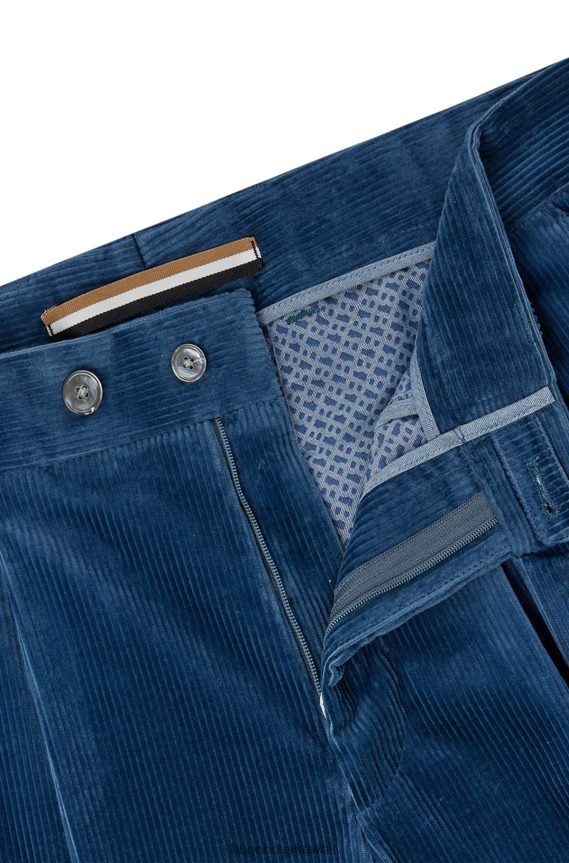 4TFNJN2798 أزرق Hugo Boss بنطال بقصّة مدببة من القطن المضلع باللون الأزرق هوغو