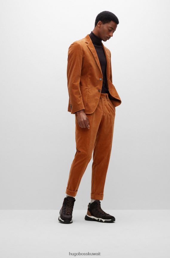 4TFNJN2800 بني Hugo Boss بنطال بقصّة مدببة من القطن المضلع باللون البني هوغو