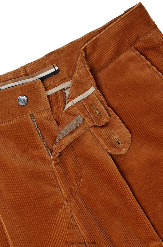 4TFNJN2800 بني Hugo Boss بنطال بقصّة مدببة من القطن المضلع باللون البني هوغو