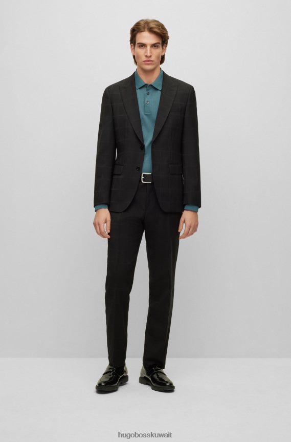 4TFNJN2803 أزرق Hugo Boss قميص بولو من Hugo بقصة ضيقة من القطن المرسيري مع هيكل وافل باللون الأزرق