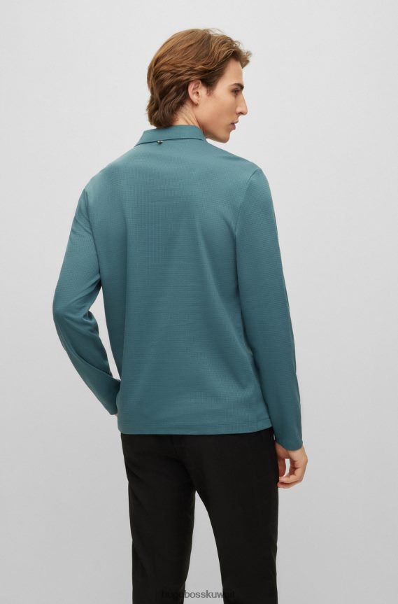 4TFNJN2803 أزرق Hugo Boss قميص بولو من Hugo بقصة ضيقة من القطن المرسيري مع هيكل وافل باللون الأزرق