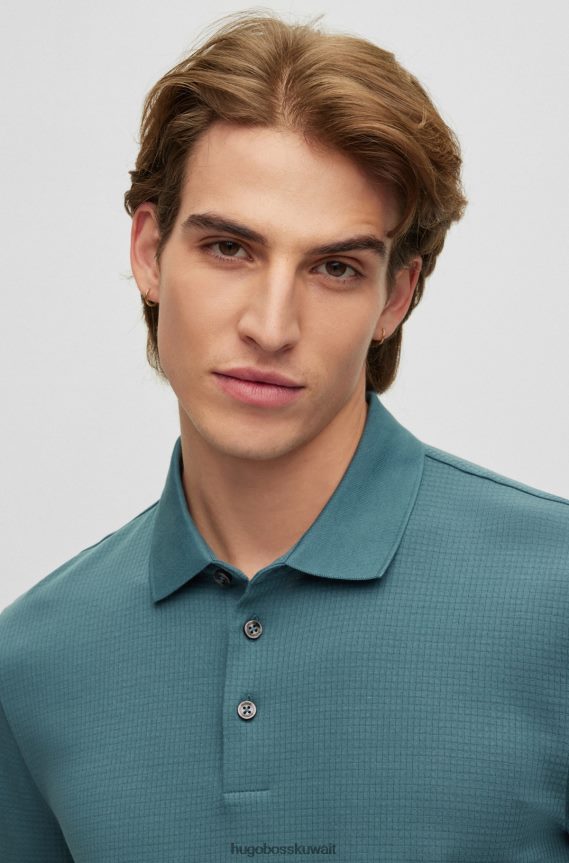 4TFNJN2803 أزرق Hugo Boss قميص بولو من Hugo بقصة ضيقة من القطن المرسيري مع هيكل وافل باللون الأزرق