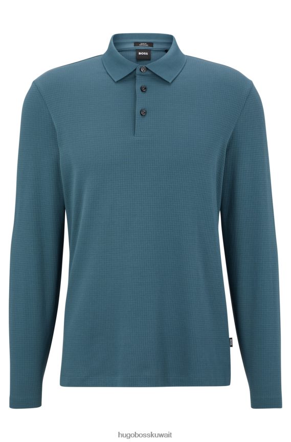 4TFNJN2803 أزرق Hugo Boss قميص بولو من Hugo بقصة ضيقة من القطن المرسيري مع هيكل وافل باللون الأزرق