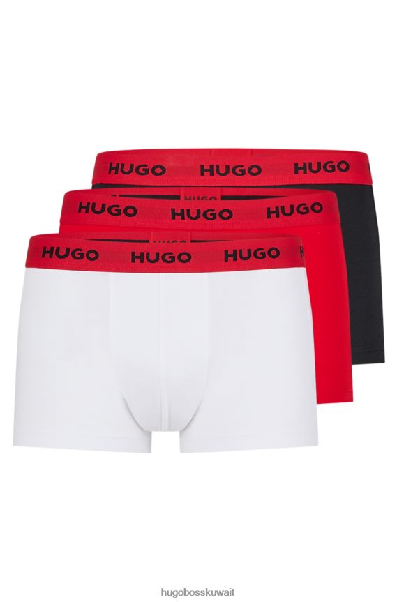 4TFNJN2808 أسود أحمر أبيض Hugo Boss Hugo أسود - حزمة من ثلاثة سراويل بحزام خصر بشعار الماركة من القطن المطاطي