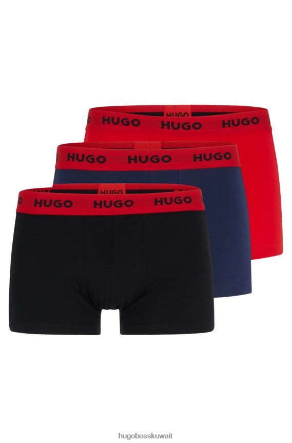 4TFNJN2809 أزرق غامق/أحمر Hugo Boss Hugo حزمة من ثلاثة سراويل بحزام خصر بشعار الماركة من القطن المطاطي باللون الأزرق الداكن