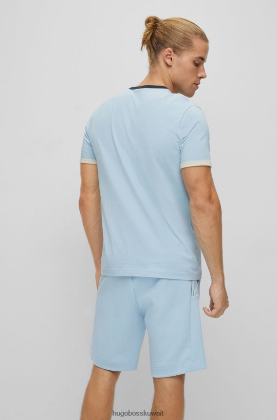 4TFNJN2812 أزرق فاتح Hugo Boss تي شيرت من القطن المطاطي مع شعارات هوغو المتكررة باللون الأزرق الفاتح
