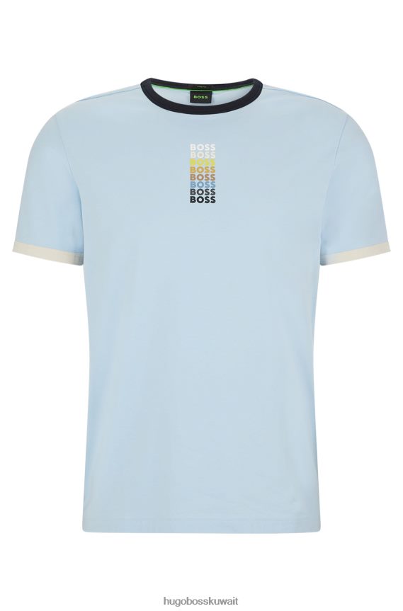 4TFNJN2812 أزرق فاتح Hugo Boss تي شيرت من القطن المطاطي مع شعارات هوغو المتكررة باللون الأزرق الفاتح