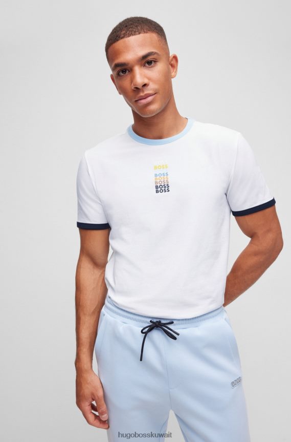 4TFNJN2814 أبيض Hugo Boss تي شيرت هوغو أبيض من القطن المطاطي مع شعارات متكررة