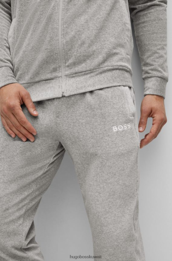 4TFNJN2815 رمادي Hugo Boss بدلة رياضية بيجامة من مزيج القطن من هوغو مع تفاصيل الشعار باللون الرمادي