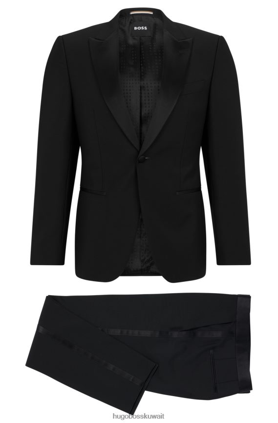 4TFNJN2818 أسود Hugo Boss بدلة رسمية ضيقة من الصوف الإيطالي البكر والموهير هوغو الأسود