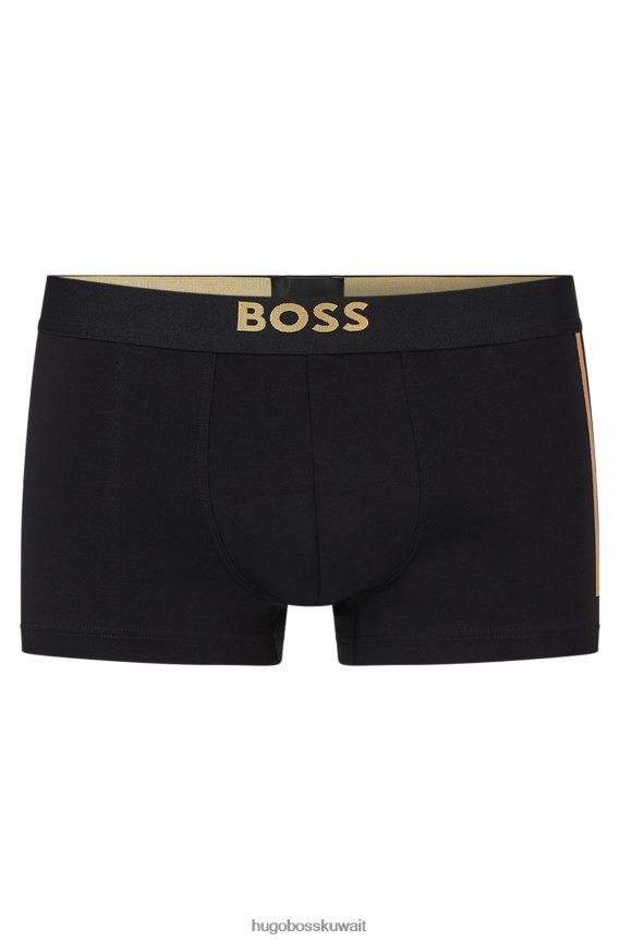 4TFNJN2820 أسود Hugo Boss سروال Hugo من القطن المطاطي باللون الأسود مع شعار وشريط مطبوع بالرقائق المعدنية