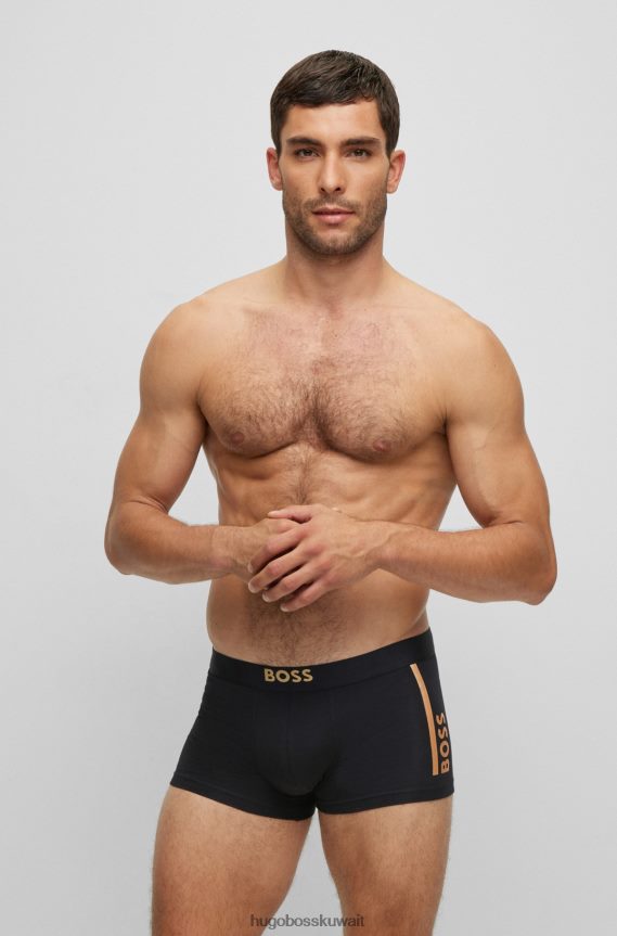 4TFNJN2820 أسود Hugo Boss سروال Hugo من القطن المطاطي باللون الأسود مع شعار وشريط مطبوع بالرقائق المعدنية
