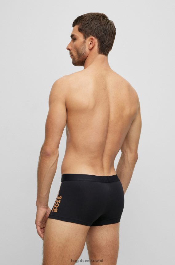 4TFNJN2820 أسود Hugo Boss سروال Hugo من القطن المطاطي باللون الأسود مع شعار وشريط مطبوع بالرقائق المعدنية