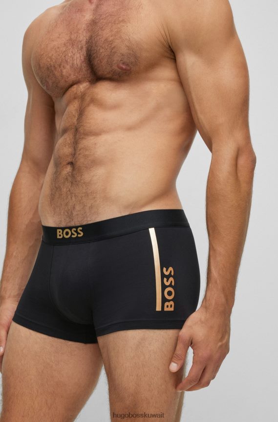 4TFNJN2820 أسود Hugo Boss سروال Hugo من القطن المطاطي باللون الأسود مع شعار وشريط مطبوع بالرقائق المعدنية